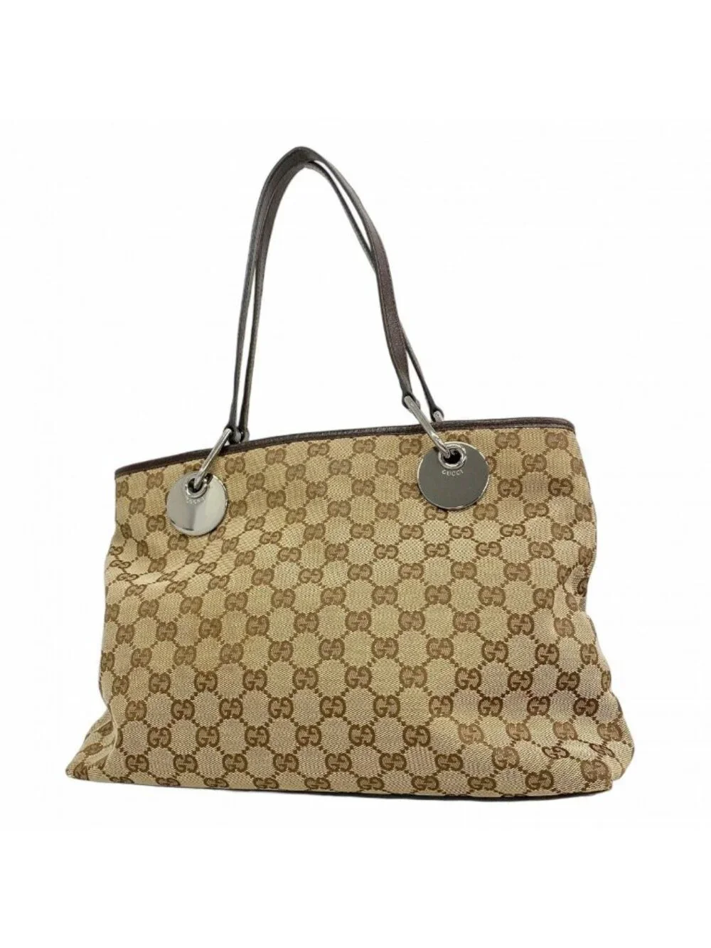 Gucci Tote GG Canvas Beige Brown Silver